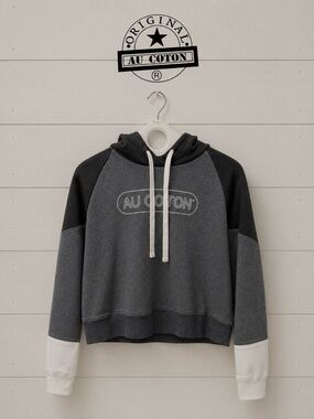 Au Coton Hoodie – Charcoal & Black Colorblock – Size L